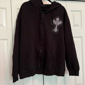 Black jacket with rhinestone crosses